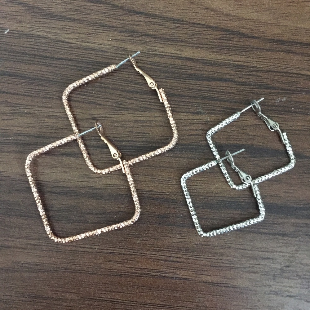 Set of 2 Square Hoop Earrings-Rose Gold & Silver